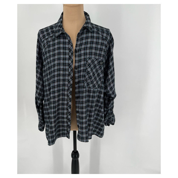 Urban Outfitters Tops - URBAN OUTFITTERS Shirt XS Blue Plaid Flannel Oversized Hi Low‎ Button Up UO 188